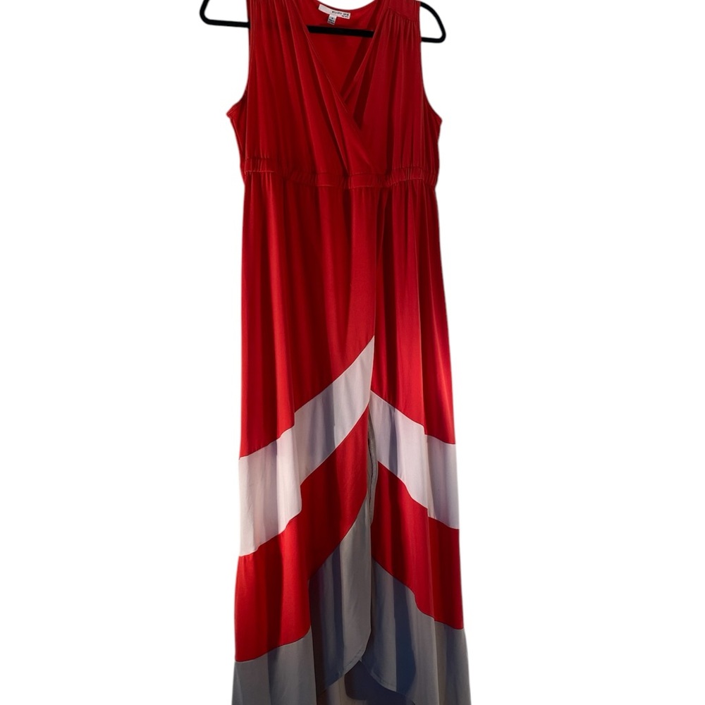 Coral and White Sleeveless Maxi Dress